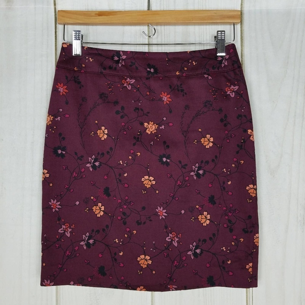 Ann Taylor LOFT Maroon Pink Print Mini Skirt